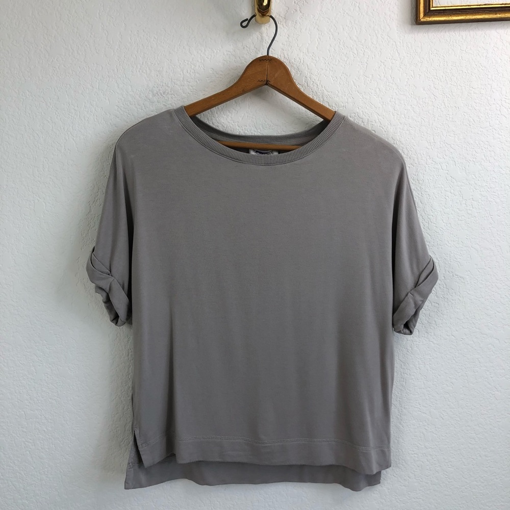 Rachel Zoe Boxy Oversized Menswear Rolled Sleeve Short Sleeve Sweatshirt - Picture 1 of 6